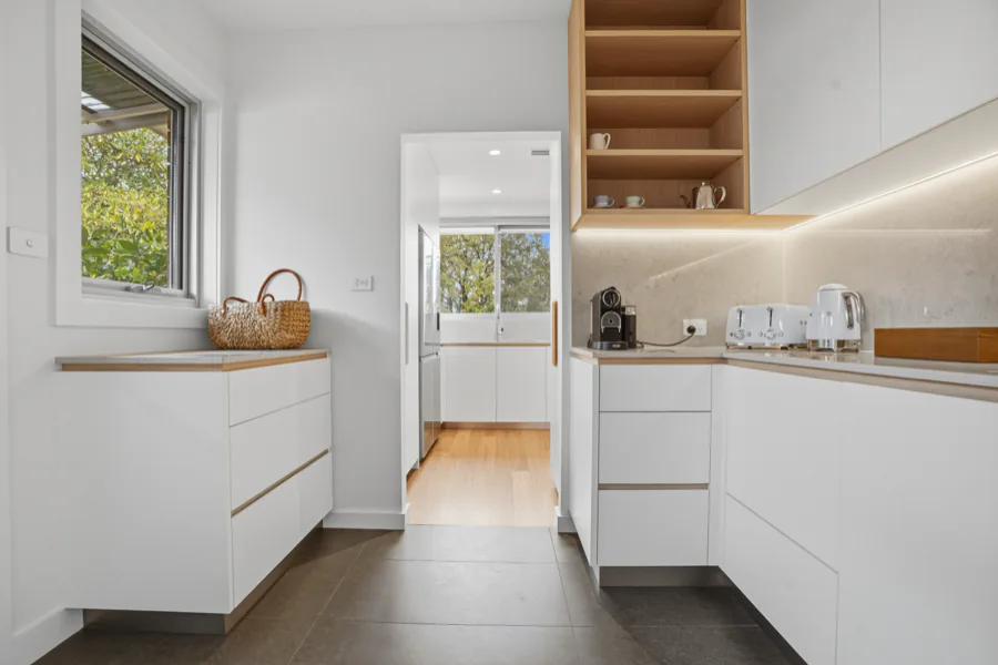 The butler's pantry, with the coffee machine and kettle