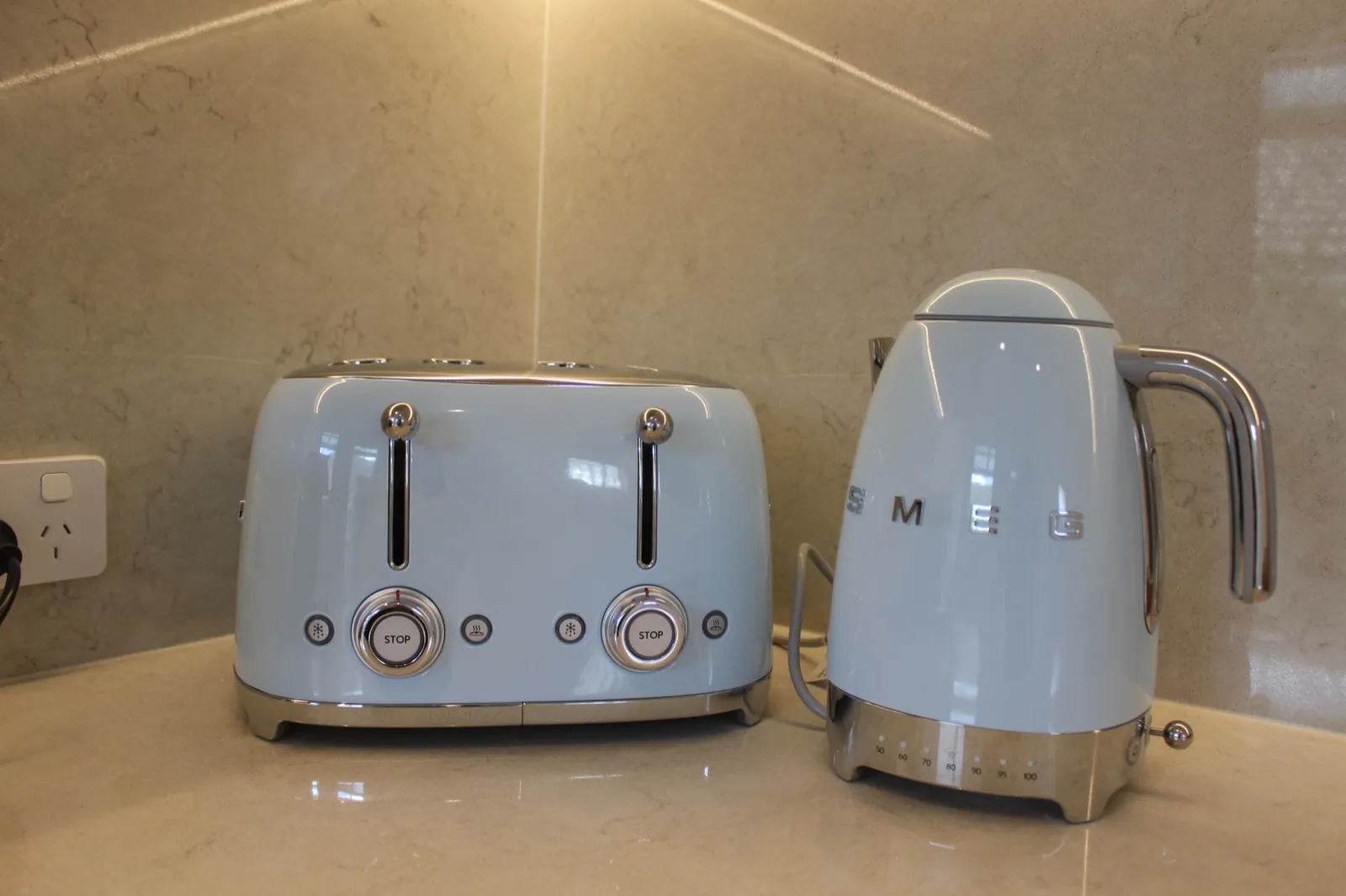 Smeg kettle and toaster on the benchtop