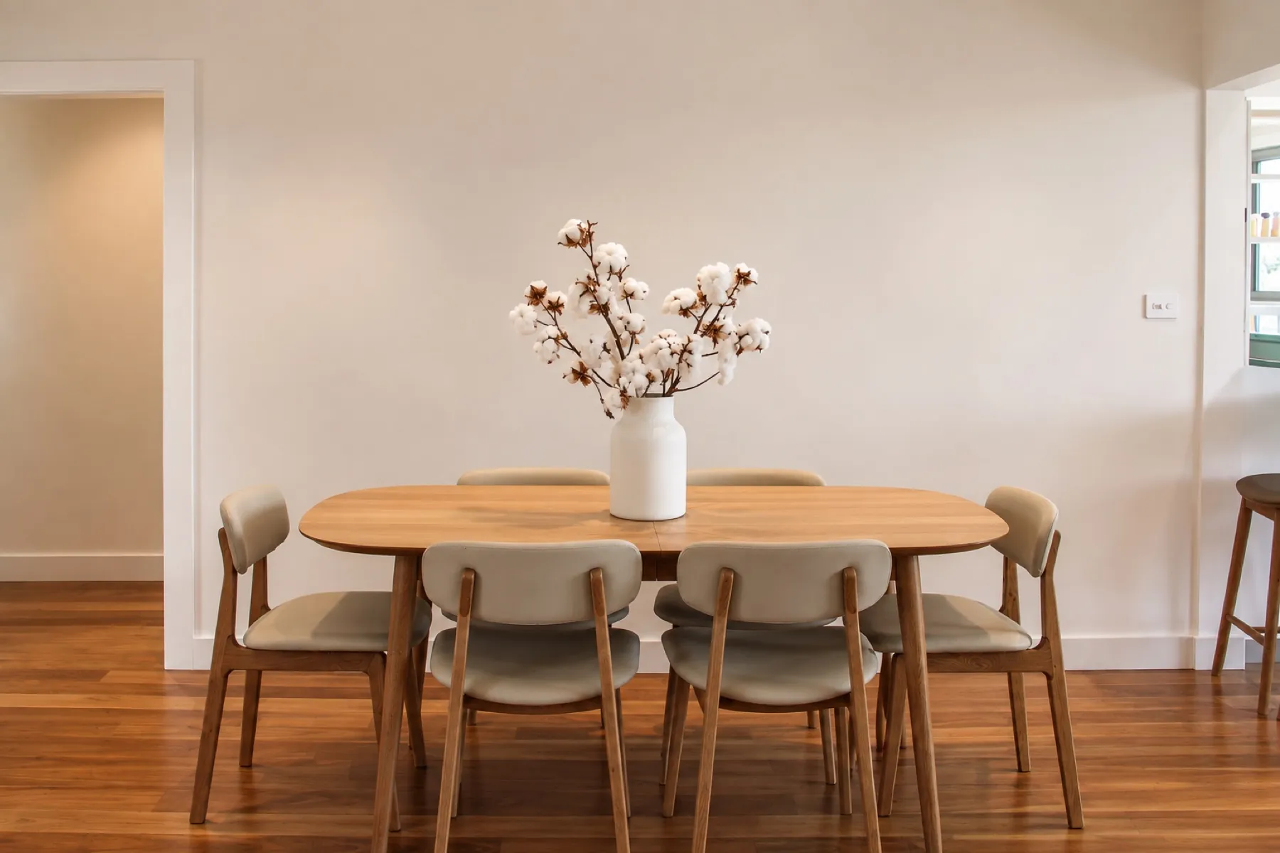 Dining room styled with cotton stems